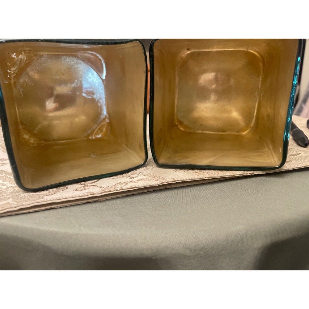 Crate & Barrel Catalina Small Mirror Glass Vases Gold Luster Interior Set
of 2